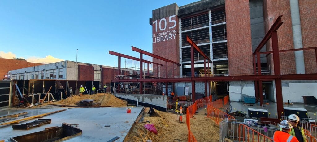 Construction works are proceeding at TL Robertson Library at Curtin University